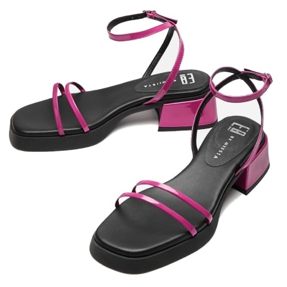 New! E8 by Miista Rosalyn Sandals Ankle Wrap Strappy Hot Pink Chunky Heel E…